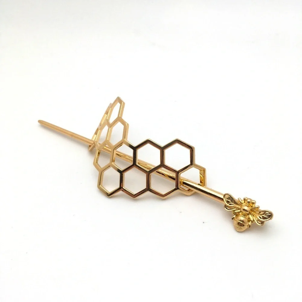 Honeycomb Gold Hair Pin with Bee Accent